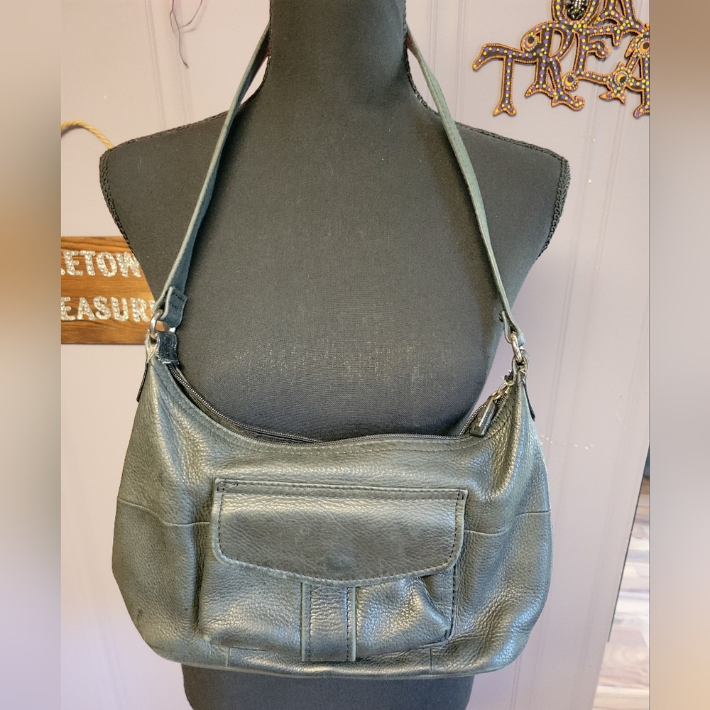 Vintage Fossil Black pu Leather Bag silvertone hardware